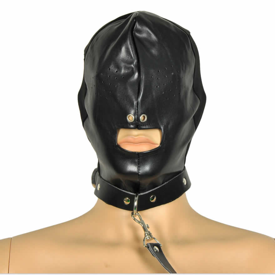 Leather Gimp Mask With Leash Bdsm Bondage Gear Hood Muzzle